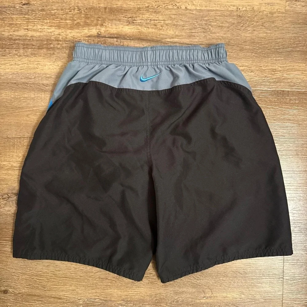 Vintage Y2K Nike Black Blue Grey Swimming Trunks Lined Mens Medium Athletic Swim